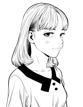 1girl breasts collarbone commentary_request eyebrows_hidden_by_hair hair_behind_ear highres lee_(dragon_garou) light_blush lips medium_breasts medium_hair monochrome original profile sideburns smile solo upper_body