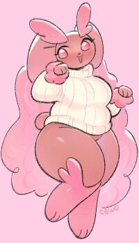 Rule 34 | adorable, alternate color, big breasts, breasts, bunny girl, chubby anthro, female, gen 4 pokemon, highres, lopunny, medium breasts, nintendo, plump, pokemon, pokemon (creature), rabbit, shgrcube, shiny pokemon, sweater, thick thighs, thighs, turtleneck, turtleneck sweater, wide hips