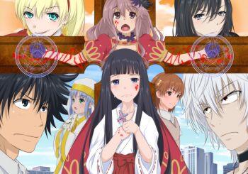 2boys 6+girls accelerator_(toaru_majutsu_no_index) albino alternate_eyebrows animal aqua_eyes black_choker blonde_hair blue_eyes blue_sky bow brown_eyes brown_hair brown_sweater brown_sweater_vest brown_vest building calico_(pattern) calico_cat cat choker closed_mouth cloud cloudy_sky commentary_request cross crying crying_with_eyes_open day dot_nose dress flower green_eyes grey_eyes habit hair_between_eyes hair_flower hair_ornament hakama hakama_skirt hime_cut himegami_aisa holding holding_animal holding_cat holding_cross japanese_clothes kamijou_touma kosode ladylee_tangleroad latin_cross light_blush long_sleeves looking_at_viewer magic_circle medium_hair meigo_arisa miko misaka_mikoto mismatched_eyebrows multiple_boys multiple_girls nun open_mouth outdoors outstretched_arms petite pink_eyes pink_hair purple_eyes red_bow red_dress red_eyes red_skirt robe safety_pin school_uniform shin_(highest1192) shirt short_hair short_sleeves shoutaura_sequenzia sidelocks skirt sky sleeveless sleeveless_sweater smile sphinx_(toaru_majutsu_no_index) spiked_hair summer_uniform sweater sweater_vest tears toaru_majutsu_no_index toaru_majutsu_no_index:_endymion_no_kiseki toaru_majutsu_no_index:_old_testament tokiwadai_school_uniform tongue upper_body v-shaped_eyebrows vest white_hair white_headwear white_robe white_shirt wide_sleeves yellow_flower