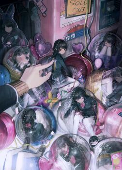 1girl absurdres armband balloon battery black_eyes black_footwear black_hair black_jacket blazer blunt_bangs bow bowtie character_doll character_name commentary_request doll faceless gashapon hair_ornament hairclip heart_balloon highres hime_cut ikuta41 jacket lapels loafers long_hair multiple_views neckerchief nijisanji notched_lapels panties plaid_clothes plaid_skirt pov pov_hands red_bow red_bowtie red_neckerchief school_uniform serafuku shoe_soles shoes skirt toy tsukino_mito tsukino_mito_(1st_costume) tsukino_mito_(chihaki-shoujo) underwear virtual_youtuber white_panties