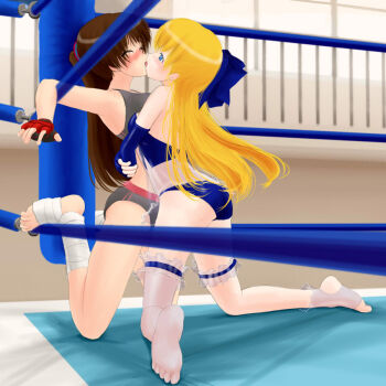 Rule 34 | #13, 2girls, bearhug, feet, femdom, fingerless gloves, forced, forced kiss, gloves, kagura (#13), kiss, minako (#13), molestation, multiple girls, no shoes, toeless legwear, toes, wrestling, wrestling ring, yuri
