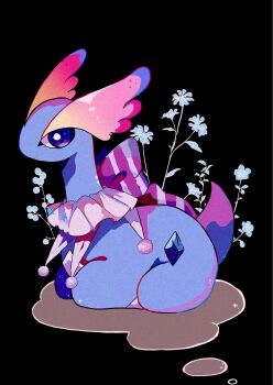 amaura animal_focus blue_eyes bow collar dinosaur full_body gen_6_pokemon highres mendako_(tyatyaumai29) nintendo no_humans pokemon pokemon_(creature) pokemon_focus solo striped_bow