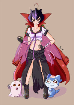 Rule 34 | absurdres, bancholilimon, banchou, chibimon, delinquent, digimon, digimon (creature), flower, highres, kami (pixiv user 4585578), mochimon, monster girl, nail polish, petals, plant girl, sukeban