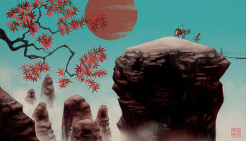 1boy bridge hanging_bridge horse jamie_hewlett journey_to_the_west monkey red_sun ruyi_jingu_bang sun sun_wukong tang_sanzang