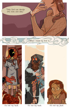 1boy 1girl absurdres aged_down black_robe bleeding blood blue_dress blue_vest bone boots brown_boots brown_hair cable_knit collared_shirt commentary crying crying_with_eyes_open death dress english_commentary eyelashes eyes_out_of_frame flannel gas_mask guro hair_over_shoulder hairband head_out_of_frame highres hood hood_up hooded_robe hoodie junpei_(kyokugen_dasshutsu) kurashiki_akane kyokugen_dasshutsu kyokugen_dasshutsu:_9_jikan_9_nin_9_no_tobira long_hair long_sleeves madsengland mask multiple_persona ninth_man_(kyokugen_dasshutsu) organs plaid_clothes plaid_shirt purple_hairband red_shirt robe shaded_face shirt short_hair side_ponytail stab standing tears vest watch white_hoodie wristwatch zero_(kyokugen_dasshutsu) zero_escape:_toki_no_dilemma