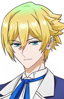 1boy blonde_hair blue_eyes formal_clothes looking_at_viewer medium_hair nemophila_sol suit tensei_akujo_no_kuro_rekishi upper_body white_background