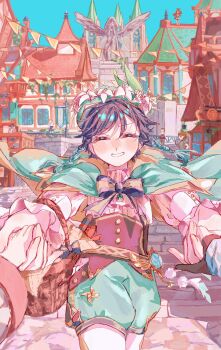 2boys 6+girls amber_(genshin_impact) androgynous animal_ear_fluff animal_ears argyle_clothes argyle_pantyhose arm_armor arm_up artist_name ascot baggy_shorts banthyo_hiyo basket belt beret black_bow black_bowtie black_gloves black_hair black_hat black_shorts black_skirt blonde_hair blue_eyes blue_gem blue_hair blue_necktie blue_sky blush bodysuit boots bow bowtie braid breasts brown_belt brown_bodysuit brown_corset brown_hair building buttons cape cat_ears cat_girl church cleavage_cutout closed_eyes clothing_cutout collared_cape collared_shirt commentary_request corset covered_mouth cowboy_shot day diona_(genshin_impact) european_architecture faceless faceless_female feathers fingernails flag floating_cape flower frills gem genshin_impact gloves gradient_hair green_cape green_gem green_hat green_shorts grey_shirt hair_between_eyes hair_ribbon half-closed_eyes hands_on_own_hips hands_up happy hat hat_flower hat_ornament head_wreath high-waist_shorts highres holding_hands house in-universe_location jewelry juliet_sleeves lapels leaf_hat_ornament long_hair long_sleeves looking_to_the_side lumine_(genshin_impact) male_focus medium_breasts multicolored_hair multiple_boys multiple_girls necktie outdoors paimon_(genshin_impact) pantyhose partially_fingerless_gloves pendant pink_hair pom_pom_(clothes) puffy_long_sleeves puffy_sleeves red_bow red_pantyhose red_ribbon red_skirt ribbon romper shirt short_hair shorts skirt sky smile solo_focus stairs standing statue string_of_flags striped_bow striped_bowtie striped_clothes teeth thigh_boots topknot twin_braids two-sided_cape two-sided_fabric two-tone_hair venti_(genshin_impact) vision_(genshin_impact) wavy_hair white_ascot white_boots white_flower white_pantyhose white_romper white_shirt window yellow_cape