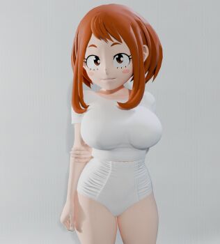 1girl 3d absurdres boku_no_hero_academia breasts brown_eyes brown_hair highres large_breasts shirt underwear uraraka_ochako viewportnorm