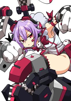 absurdres animal_ears commission cosmic_break detached_sleeves dice dice_necklace facial_tattoo haho highres jester mecha_musume necklace purple_hair rabbit_ears red_eyes renny_lop robot_ears short_hair tattoo thighhighs