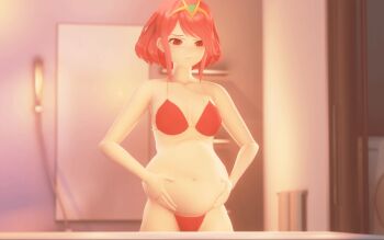 1girl 3d animated animated_gif big_belly bikini bouncing_breasts breast_expansion breasts female_focus highres huge_breasts matching_hair/eyes medium_breasts n-nurico navel pyra_(xenoblade) red_eyes red_hair short_hair solo swimsuit weight_loss xenoblade_chronicles_(series) xenoblade_chronicles_2