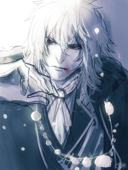 Rule 34 | 1boy, angry, ascot, blood, blood in mouth, blood on face, coat, commentary request, doumu (airen), formal clothes, fur coat, gloves, hair between eyes, jewelry, looking to the side, male focus, medium hair, messy hair, monochrome, profile, red eyes, sketch, tsukihime, tsukihime (remake), vampire, vlov arkhangel