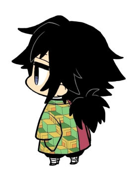 1boy black_hair black_jacket black_pants blue_eyes chibi chibi_only commentary_request demon_slayer_uniform full_body haori high_collar jacket japanese_clothes kikkoumon kimetsu_no_yaiba long_hair low_ponytail male_focus pants ponytail print_haori red_haori shishou_(xxsisyou) simple_background solo spiked_hair standing tomioka_giyuu white_background