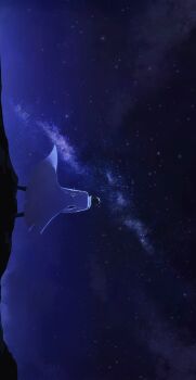 Rule 34 | 1boy, black hair, blue theme, coat, dark, emosunfish, from behind, full body, galaxy, highres, kim dokja, male focus, night, omniscient reader&#039;s viewpoint, open clothes, open coat, popped collar, short hair, sideways, sky, solo, space, standing, star (sky), starry sky, white coat, wind, wind lift