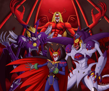 absurdres belialvamdemon cape digimon evolution highres horns mark_of_evil mask neovamdemon sharp_teeth smile tail teeth vamdemon vampire venomvamdemon