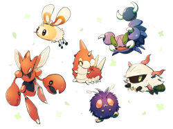 animal antennae bad_id bad_pixiv_id brown_eyes bug caterpillar claws closed_eyes commentary_request cutiefly flying gen_1_pokemon gen_2_pokemon gen_3_pokemon gen_4_pokemon gen_5_pokemon gen_7_pokemon green_eyes larvesta nao_(naaa_195) nintendo no_humans open_mouth pincers pokemon pokemon_(creature) red_eyes scizor scorpion skorupi smile spikes tongue venonat wurmple yellow_eyes