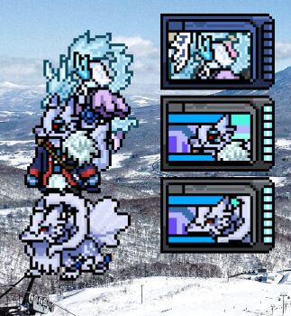 Rule 34 | black sclera, colored sclera, digimon, digimon (creature), digimon alysion, evolutionary line, fox, hekino official, red eyes, renamon, sekkamon, sprite, sprite art, tail, tenkomon, yuki onna, yukinamon