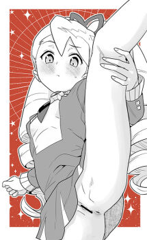 1girl anus bar_censor blush bow censored dress drill_hair hair_bow heriyama leg_lift loli long_hair luna_platz_(mega_man) mega_man_(series) mega_man_star_force_(series) pussy red_background twin_drills very_long_hair