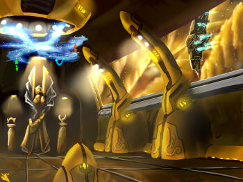 Rule 34 | amarr empire (eve online), artist logo, attack ship (eve online), battlecruiser (eve online), cloud, commentary, emblem, english commentary, eve online, flying, glowing, highres, hologram, indoors, logo, map, military vehicle, nebula, no humans, novafox, oracle (eve online), original, planet, science fiction, space, spacecraft, spacecraft interior, star (sky), star map, statue, thrusters, viziam (eve online), window, yellow theme