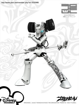 1girl 3d blue_eyes colored_skin disney drossel_von_flugel fireball_(series) humanoid_robot hypocrycy joints mechanical_hair no_mouth no_nose polearm robot robot_girl robot_joints science_fiction weapon white_skin