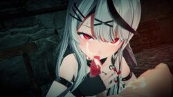 1boy 1girl 3d animated cum cum_in_mouth cum_on_body cum_on_lower_body facial fellatio femdom hololive multiple_orgasms nail_polish oral penis penis_milking post_orgasm_torture pov red_eyes red_nails robin00 sakamata_chloe sound tagme video virtual_youtuber white_hair