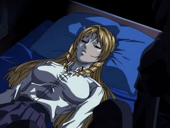 00s 1girl 2002 4boys animated animated_gif anime_screenshot attempted_rape bed bed_sheet bedroom bible_black bible_black_night_of_the_walpulgiss black_thighhighs blonde_hair closed_eyes dress drill_hair drill_sidelocks long_hair lying multiple_boys nipple_stimulation_through_clothes rape_attempt robe school_uniform shiraki_rika shirt sidelocks skirt sleeping tagme thighhighs white_shirt