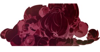 1girl ahoge animal_ear_fluff animal_ear_piercing animal_ears anklet braid commentary dress ear_piercing english_commentary furry furry_female highres jewelry long_hair long_sleeves looking_at_viewer lying mindscape_cinema_(zenless_zone_zero) monochrome official_art on_side one_eye_closed piercing rabbit_ears rabbit_girl rabbit_tail short_dress short_eyebrows solo tail twin_braids zenless_zone_zero zhao_(zenless_zone_zero)