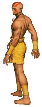 Rule 34 | 1boy, absurdres, bald, barefoot, bindi, capcom vs. snk, dark skin, dhalsim, earrings, facepaint, from side, frown, game cg, highres, jewelry, leg wrap, looking to the side, male focus, mori toshiaki, necklace, no pupils, non-web source, official art, rope belt, skull necklace, solo, street fighter, white background, wrist wrap