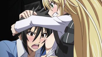 1boy 1girl animated animated_gif anime_screenshot backpack bag black_hair blonde_hair blush breast_sucking breastfeeding breasts brown_eyes comforting covered_erect_nipples green_eyes highres hoods_entertainment kagaku_na_yatsura komaba_haruki kuze_airi lab_coat lactation large_nipples milk nipples nozaki_masaya open_clothes open_shirt school_uniform small_breasts sweat trembling twitching