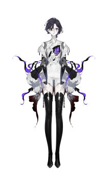 1girl absurdres artist_request black_hair boots breasts colored_skin full_body high_heels highres jewelry looking_at_viewer medium_breasts non-web_source original simple_background solo source_request standing transparent_background wings