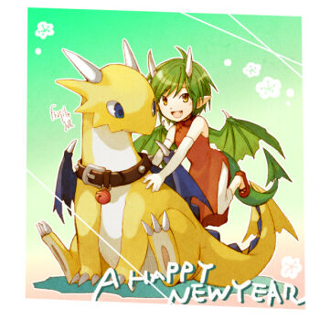 Rule 34 | 1girl, china dress, chinese clothes, draco centauros, dragon, dragon girl, dragon horns, dragon tail, dragon wings, dress, elbow gloves, fang, full body, gloves, green hair, happy new year, horns, looking at viewer, madou monogatari, new year, open mouth, pointy ears, puyopuyo, red dress, short hair, smile, tail, tobe sunaho, white gloves, wings, yellow eyes