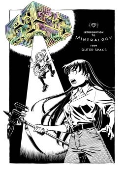 >_< 2girls abduction absurdres arato_nagi artist_request belt black_background black_hair blonde_hair braid breasts buttons feet_out_of_frame floating full_body hammer highres holding holding_hammer large_breasts long_hair long_sleeves looking_at_viewer monochrome multiple_girls official_art open_mouth pants ruri_no_houseki shirt shoes short_sleeves shorts single_braid size_difference small_breasts socks standing surprised tanigawa_ruri teeth upper_teeth_only