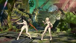 3d 4girls animated ass bird black_hair blonde_hair blue_eyes breasts bridget_(guilty_gear) completely_nude crow day genderswap genderswap_(mtf) genderswap_(otf) guilty_gear guilty_gear_strive hat highres medium_breasts multiple_girls nipples nude nude_filter nude_mod outdoors pussy red_eyes scythe sound succubus_familiar tagme testament_(guilty_gear) third-party_edit video yuri