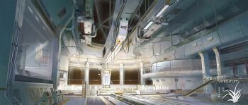 3d absurdres artist_logo ceiling highres indoors logo no_humans original scenery science_fiction stairs table window xingzhi_lv