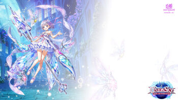 Rule 34 | 1girl, armor, baizu (guszx), bare shoulders, blue eyes, blush, bow, breasts, choker, collarbone, dress, full body, gem, gem hair ornament, grey hair, hair intakes, hair ornament, highres, holding, holding polearm, holding weapon, jewelry, keyhole, looking at viewer, official art, official wallpaper, open mouth, pink bow, polearm, ribbon, sandals, shironeko project, short dress, shoulder armor, small breasts, smile, solo, strapless, strapless dress, tina topia, weapon