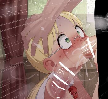 1boy 1girl absurdres bar_censor blonde_hair blush censored closed_eyes curtains deepthroat erection fellatio glasses hetero highres indoors large_variant_set loli made_in_abyss mizumizuni nose_blush oral penis precum riko_(made_in_abyss) saliva solo_focus sweat tearing_up twintails variant_set veins veiny_penis whistle whistle_around_neck x-ray
