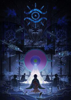 Rule 34 | 2girls, 4boys, absurdres, back bow, bandana, boat, bow, closed eyes, closed mouth, commentary request, eye symbol, eyelashes, fish, flying fish, genkei (mononoke), ghost, glowing, hair over eyes, highres, japanese clothes, kayo (mononoke), kimono, kusuriuri (mononoke), light particles, long hair, looking at another, mononoke, multiple boys, multiple girls, multiple views, oyou, pointy ears, rice-fanfan, ripples, sailboat, seiza, silhouette, sitting, sitting on water, sougen (mononoke), train (clothing), watercraft, waves, yanagi genyousai