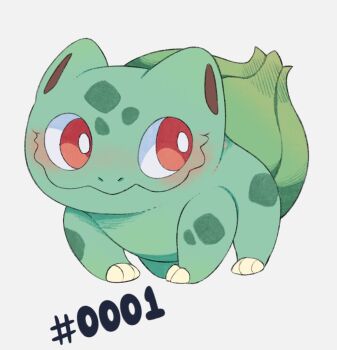 blush bulbasaur claws closed_mouth gen_1_pokemon looking_to_the_side martinsdmelo nintendo no_humans numbered pokemon pokemon_(creature) simple_background smile white_background
