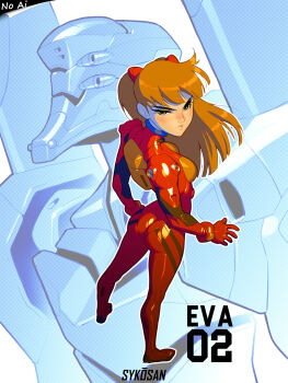 1girl artist_name bodysuit eva_02 evangelion_(mecha) highres mecha_pilot_suit multicolored_bodysuit neon_genesis_evangelion orange_bodysuit orange_hair plugsuit_(evangelion) red_bodysuit signature souryuu_asuka_langley sykosan