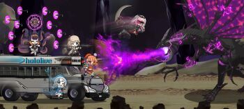 1other 5girls absurdres bus chibi crowbar dragon ender_dragon gawr_gura gawr_gura_(1st_costume) glowing glowing_eye hat highres hololive hololive_english minecraft mori_calliope mori_calliope_(1st_costume) multiple_girls ninomae_ina'nis ninomae_ina'nis_(1st_costume) one_eye_closed polearm rocket_launcher rpg rpg-7 rpg_(weapon) school_bus scythe shield sword takanashi_kiara takanashi_kiara_(1st_costume) tentacles the_mad_mimic trident virtual_youtuber watson_amelia watson_amelia_(1st_costume) weapon