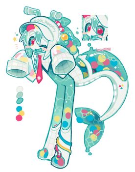 Rule 34 | 1other, ;d, androgynous, ball, blush stickers, bomal1215, clothes writing, color guide, commentary, dream pool, english commentary, fins, fish tail, full body, hat, long hair, looking at viewer, necktie, one eye closed, open mouth, original, other focus, personification, red eyes, red necktie, see-through body, simple background, smile, solo, standing, tail, water, white background, white hat