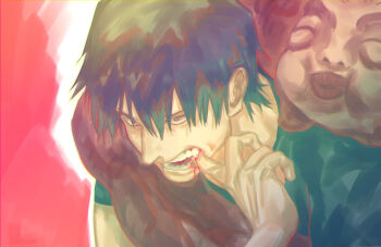 Rule 34 | 1boy, black hair, blood, commentary request, cursed spirit (jujutsu kaisen), fushiguro toji, hair between eyes, highres, jujutsu kaisen, looking ahead, male focus, shiraumi8351, short hair
