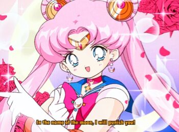 1990s_(style) 1girl bad_id bad_twitter_id bishoujo_senshi_sailor_moon blue_background blue_eyes blue_sailor_collar bow bowtie bright_pupils brooch bubble choker circlet commentary crescent crescent_choker crescent_earrings crescent_moon dot_nose double_bun double_finger_gun earrings elbow_gloves english_commentary english_text eyelashes fake_screenshot faux_retro_artstyle finger_gun flower gloves gradient_background hair_bun hair_ornament honeymoonpetal jewelry leotard light_blush long_hair magical_girl moon official_style open_mouth parted_bangs petals pink_background pink_hair prototype_design purple_background red_bow red_bowtie red_choker red_flower red_rose retro_artstyle rose rose_petals sailor_collar sailor_moon sailor_moon_(prototype) short_sleeves smile solo sparkle tareme tsukino_usagi twintails upper_body very_long_hair white_gloves white_leotard white_pupils