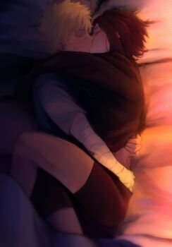 Rule 34 | 2boys, artist name, bandaged arm, bandages, black hair, blonde hair, border, boxer briefs, bulge, colorized, commentary, english commentary, french kiss, hands on another's back, highres, indoors, kiss, lifting another's clothes, lying, male focus, male underwear, monochrome, multiple boys, naruto (series), no pants, on bed, on side, red male underwear, shared bathing, shirt, short hair, sunlight, themidnights0ng, uchiha sasuke, underwear, uzumaki naruto, white border, yaoi