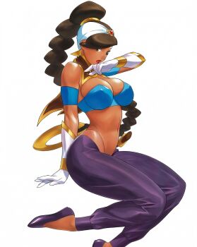 braid capcom dark-skinned_female dark_skin earrings gloves gypsy hair_over_one_eye hair_rings jewelry power_stone rouge_(power_stone) single_braid single_hair_ring solo