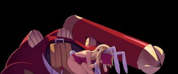 1girl animal_ears animated animated_gif aq_interactive arcana_heart atlus barefoot blonde_hair breasts bunny_girl catherine_kyoubashi curvy dark-skinned_female dark_skin examu fake_animal_ears female_focus happy machine mecha one-piece_swimsuit one_eye_closed open_mouth punching purple_eyes rabbit_ears rabbit_tail red_one-piece_swimsuit robot shiny_skin short_hair smile solo swimsuit tail visor_cap wink