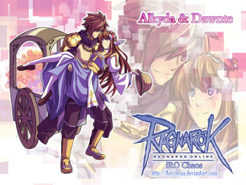 1boy 1girl aecclesia arch_bishop_(ragnarok_online) armor armored_boots black_pants blue_dress blue_eyes boots brown_eyes brown_hair brown_shoes carrying chain chain_necklace character_name closed_mouth commentary commission copyright_name cross dress english_commentary english_text feathered_wings full_body hair_over_one_eye head_wings hetero highres jewelry juliet_sleeves long_hair long_sleeves looking_at_another mechanic_(ragnarok_online) necklace pants pauldrons princess_carry puffy_sleeves pullcart ragnarok_online sash shoes short_hair shoulder_armor shrug_(clothing) smile thighhighs two-tone_dress white_dress white_thighhighs wings yellow_sash zoom_layer