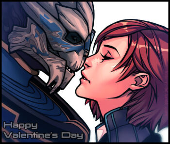 1boy 1girl alien almost_kiss commander_shepard commander_shepard_(female) couple garrus_vakarian happy_valentine kasia_nie mass_effect_(series) tumblr turian