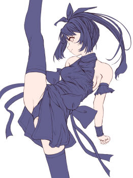 1girl character_request copyright_request from_side highres marutaya sleeveless solo split standing standing_on_one_leg standing_split thighhighs unfinished white_background wrist_cuffs