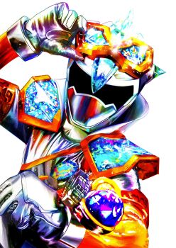 1boy 4ze_meteor absurdres bodysuit chest_jewel forehead_jewel gloves goggles goggles_on_head grey_bodysuit grey_gloves grey_helmet helmet highres kiramei_silver male_focus mashin_sentai_kiramager shoulder_pads simple_background solo sparkle super_sentai upper_body white_background