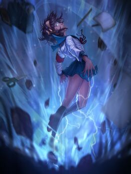 1girl absurdres brown_hair female_focus highres long_sleeves manip open_mouth school_uniform serafuku shirt short_hair skirt solo suzumiya_haruhi suzumiya_haruhi_no_yuuutsu